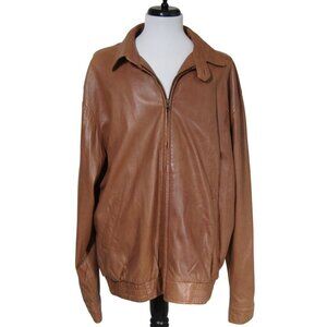 VTG NORTHWEAR mens 50 Tall Caramel Brown Leather Butter Soft Bomber Jacket